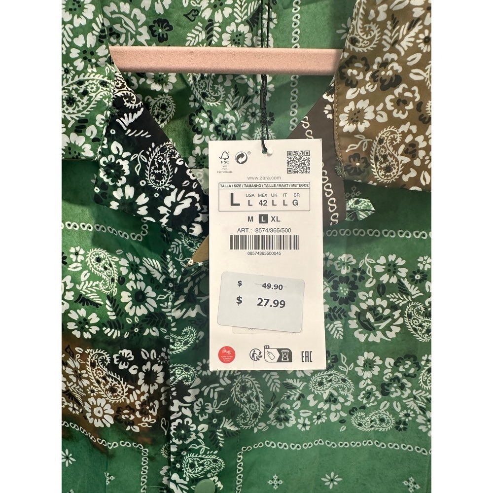 Zara Mens Bandana Print Set Green Paisley Sleeveless Shirt Swim Shorts Large NEW - Picture 9 of 15